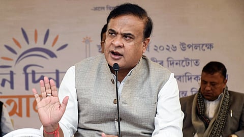 Assam Chief Minister Himanta Biswa Sarma interacts with press on first day of the year 2026, at Koinadhara Guest House, in Guwahati on Thursday. 