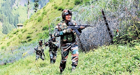 A file photograph of Indian troops on patrol duty along LAC. The middle sector of LAC is in focus due to the unpredictable patrolling of China’s PLA.