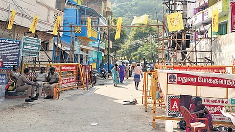 Barricades and cops near the hill ahead of the festival on Tuesday 
