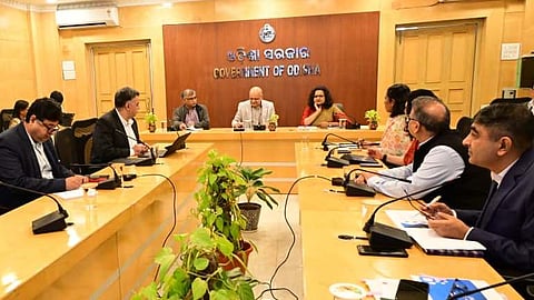 NITI Aayog CEO BVR Subrahmanyam and Chief Secretary Anu Garg at a review meeting on Vision 2036