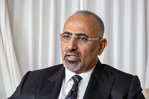 The president of the Yemen's Southern Transitional Council Aidarous al-Zubaidi sits for an interview, Sept 22, 2023, in New York, while attending the United Nations General Assembly's annual high-level meeting of world leaders.