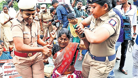 Bharathi questioned why sanitary workers’ demands remain unaddressed even after 160 days of protest, while other department workers’ demands were met. 