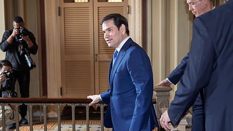 US Secretary of State Marco Rubio arrives for a classified briefing with senators on the situation in Venezuela at the Capitol in Washington, Wednesday, Jan. 7, 2026. 