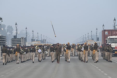 Central Industrial Security Force (CISF) band members participate in a rehearsal ahead of the Republic Day parade, on a cold winter morning in New Delhi (Image used for representational purposes)