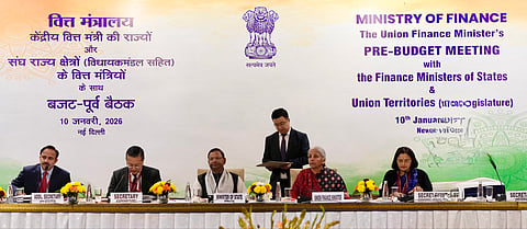 Union Finance Minister Nirmala Sitharaman chairing the pre-budget consultation meeting in New Delhi on Saturday. (Photo | Special arrangement)