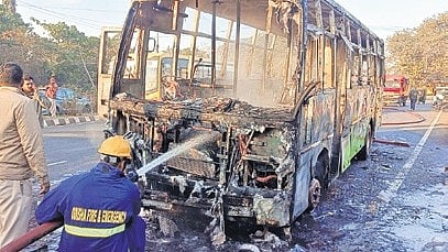 An Ama Bus gutted in a fire incident in the capital region recently, prompting CRUT to review safety norms and decide on phasing out ageing buses.