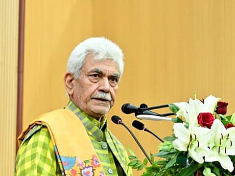 Jammu & Kashmir LG Manoj speaking at the armed forces veterans day event at ALG Rajouri