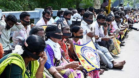 Part-time teachers have been protesting, demanding regularisation of service.