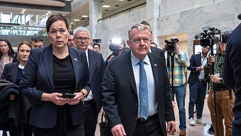 Greenland Foreign Minister Vivian Motzfeldt, left, and Danish Foreign Minister Lars Løkke Rasmussen arrive on Capitol Hill to meet with members of the Senate Arctic Caucus in Washington, Wednesday, Jan. 14, 2026. 