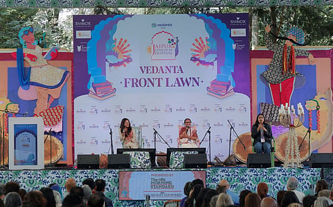 Banu Mushtaq (right) in a conversation with Moutushi Mukherjee (left) the Jaipur Literature Festival (JLF) on Thursday, January 15, 2026