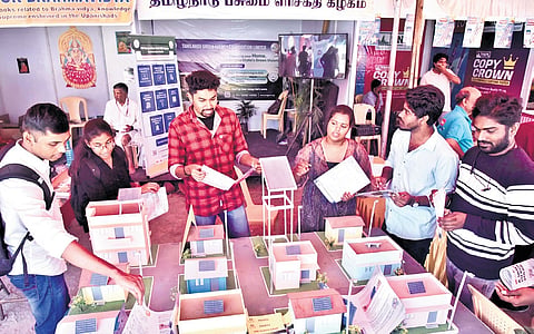 TNGECL stall at the Chennai book fair in Nandanam on Sunday.