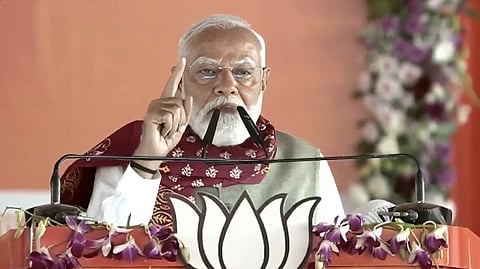Prime Minister Narendra Modi addressing a rally in Singur in Hooghly district.