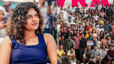 Aiswarya Raj (L), Shoot wrap photo from the sets of Merri Boys (R)