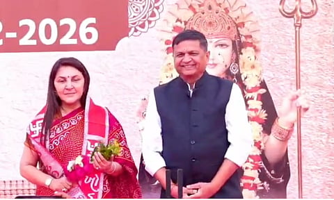 Anar Patel with Naresh Patel, Chairman of the Khodaldham Trust.