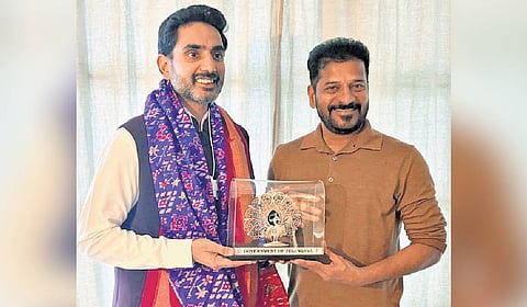 Chief Minister A Revanth Reddy with Andhra Pradesh IT Minister Nara Lokesh in Davos on Thursday.