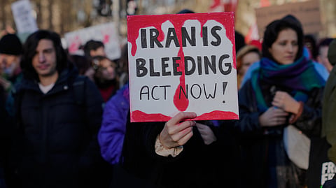 Protesters participate in a demonstration in support of the nationwide mass protests in Iran against the government, in Berlin.