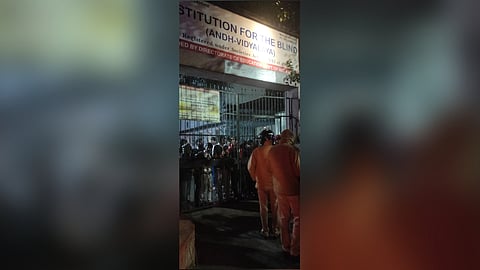 Stand off between cops and visually impaired students of Institution for the Blind at Amar Colony in Lajpat Nagar-4 in Delhi in the early hours of Saturday. 