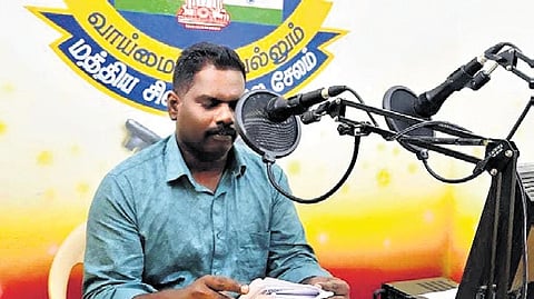 G Vinoth, Superintendent (in-charge) of the Salem Central Prison, addressing inmates from the FM station 