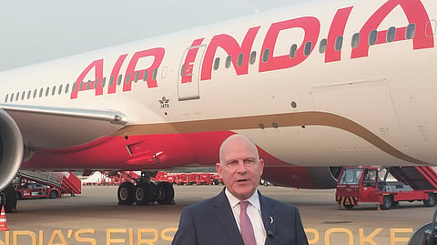 Air India CEO Campbell Wilson along with the first line fit Boeing 787-9 aircraft made exclusively for Air India by Boeing which had  a special run on Tuesday.