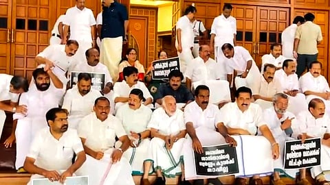 

Congress MLA CR Mahesh and Muslim League legislator Najeeb Kanthapuram began the dharna at the entrance to the assembly hall. 