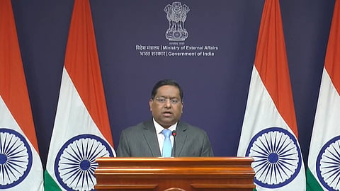 External Affairs Ministry spokesperson Randhir Jaiswal speaking at the weekly media briefing 