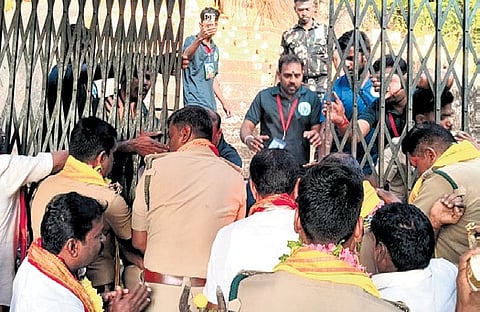 Forest & HR&CE staff open the gates of Velliangiri temple on Sunday 