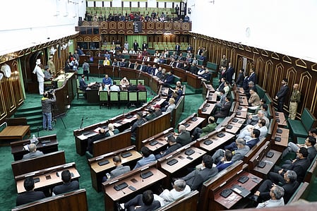 The protests escalated with sloganeering by NC and Congress members, followed by counter sloganeering from BJP members.