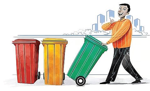 The citizens will be advised to dispose of wet waste in the green dustbin, dry waste in the blue dustbin, sanitary napkins in the red dustbin and hazardous waste in the black dustbin. 