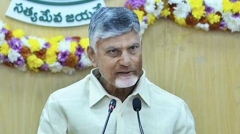 CM Nara Chandrababu Naidu during meeting with ministers and secretaries of government at Secretariat in Velagapudi on Monday. 
