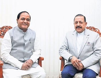 Patra in discussion with Union S&T minister Jitendra Singh in New Delhi 