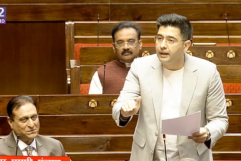 AAP MP Raghav Chadha speaks during the Budget session of Parliament, in New Delhi, Wednesday, Feb. 11, 2026. 
