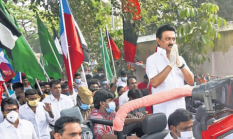 Chief Minister M K Stalin campaigning ahead of the 2021 Assembly elections.