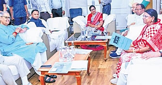 Speaker Surama Padhy presiding over the all-party meeting ahead of Budget session of the Assembly 