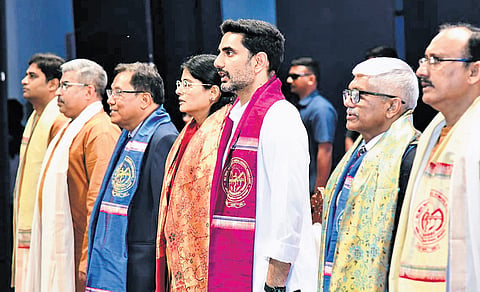 Minister for HRD and IT Nara Lokesh participating in the second convocation of AIIMS - Mangalagiri on Tuesday.