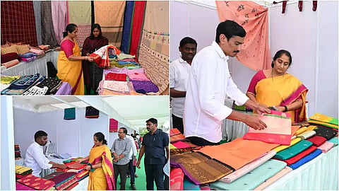 Handloom  stalls set up at Andhra Pradesh Lgislative Assembly premises on Thursday, February 20, 2025