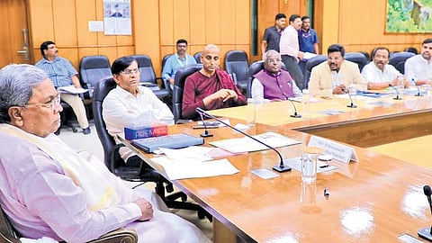 Chief Minister Siddaramaiah holds a pre-budget meeting with ST leaders in Bengaluru on Monday 