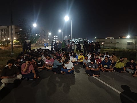 The assault triggered strong protests within the campus, with around 200 students assembling at Nila Gate, the institute’s main entrance, in the wee hours of Tuesday. 