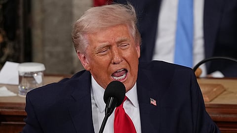 President Donald Trump delivers the State of the Union address to a joint session of Congress in the House chamber at the U.S. Capitol in Washington, Tuesday, Feb. 24, 2026.
