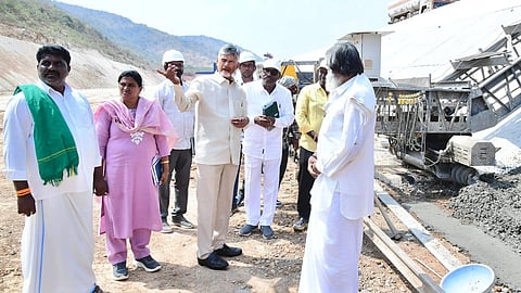 Chief Minister N Chandrababu Naidu inspects feeder canal works of  Veligonda Project.