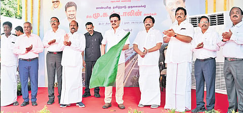 Chief Minister MK Stalin inaugurating the construction works of the Rs 2,100 crore flyover 