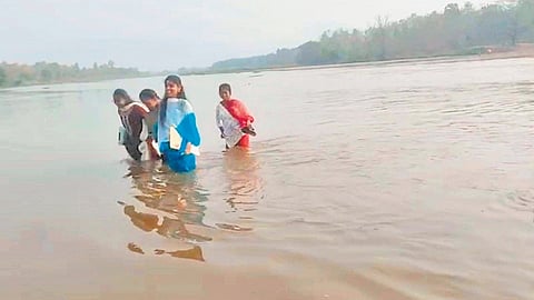 Risking their lives, girls of Komarada cross the Nagavali river to attend   Inter exams. Otherwise, they need to travel 45 km to reach exam centres.