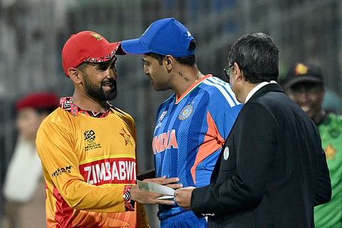India captain Suryakumar Yadav and Zimbabwe skipper Sikander Raza during the toss 
