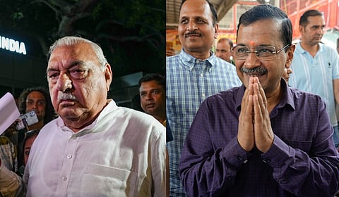 Former HAryana  Chief Minister Bhupinder Singh Hooda and  Aam Aadmi Party supremo Arvind Kejriwal. 
