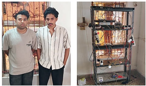 (Left) Accused Ummar M and Siyahul Haq; the SIM boxes seized from them 