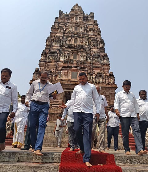 TTD Joint Executive Officer V Veerabrahmam  inspected ongoing development works at the Sri Kodandarama Swamy temple premises and Kalyana Vedikas along with senior officials.