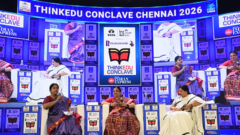 Dr Santishree Dhulipudi Pandit, Vice-Chancellor, JNU (middle) and Dr Sunaina Singh, Former Vice-Chancellor, Nalanda University (left), at the 14th edition of the ThinkEdu Conclave.