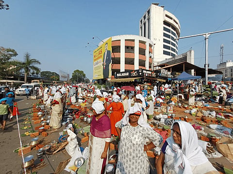 Devotees throng Thampanoor in Thiruvananthapuram offering Attukal Pongala on Tuesday, March 3. 2026.