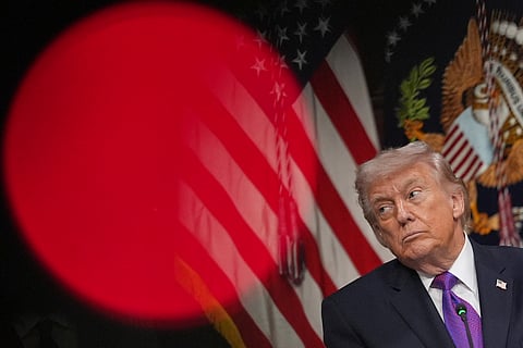 President Donald Trump attends an event for the Ratepayer Protection Pledge, in the Indian Treaty Room of the Eisenhower Executive Office Building in the White House complex in Washington on Wednesday, March 4, 2026. 