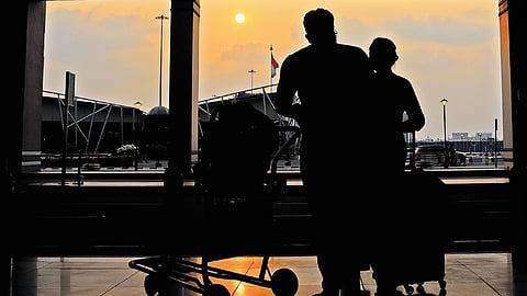 Gulf returnees at the Kochi airport. 