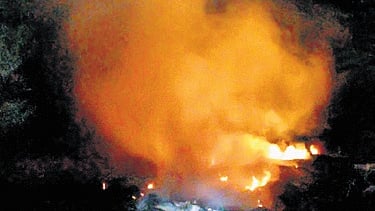 Firecracker waste burnt in open near Anaikuttam on Thursday night 